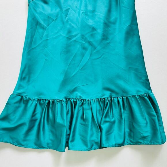 Hemline Rita Miin Ruffle Dress Emerald Green Size Medium Satin Cocktail Party - Picture 4 of 11